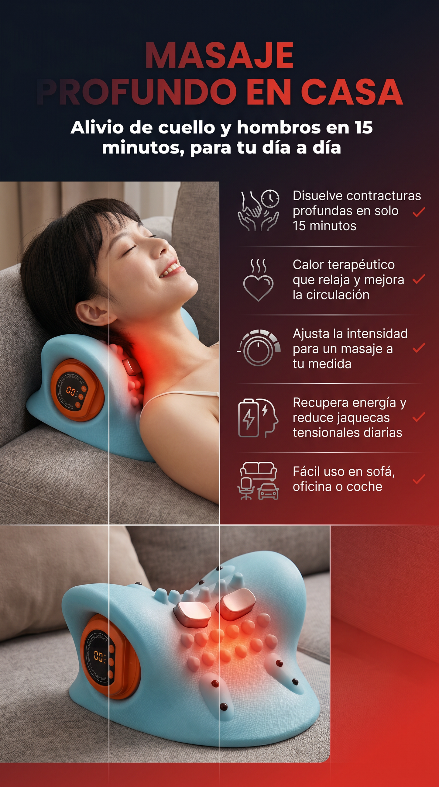 Almohada Masajeadora Cervical Con Niveles- SUPER OFERTA SOLO POR HOY!